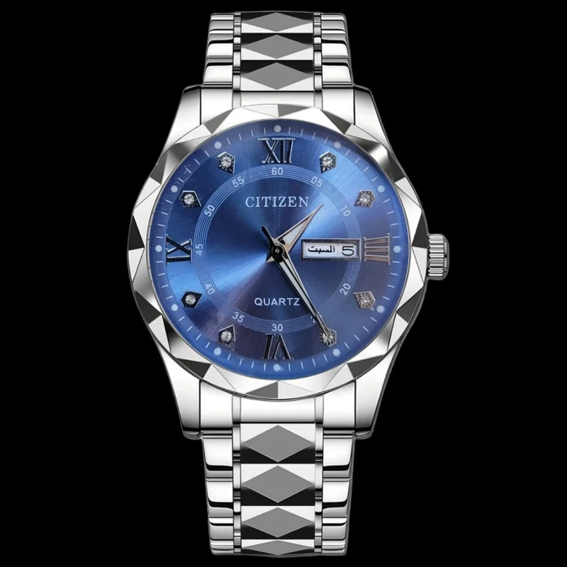 ساعت مچی عقربه‌ای کوارتز مردانه مدل الماسی تک موتور دو تقویمه کد 02