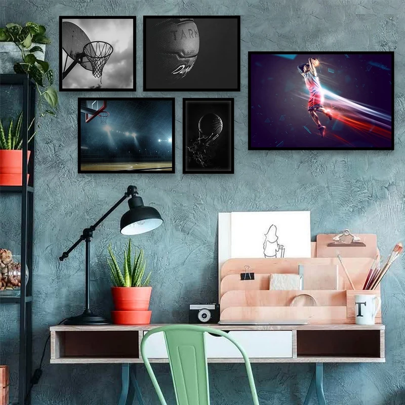 تابلو بکلیت طرح ورزش بسکتبال مدل شاین اکلیلی B-842 مجموعه 5 عددی