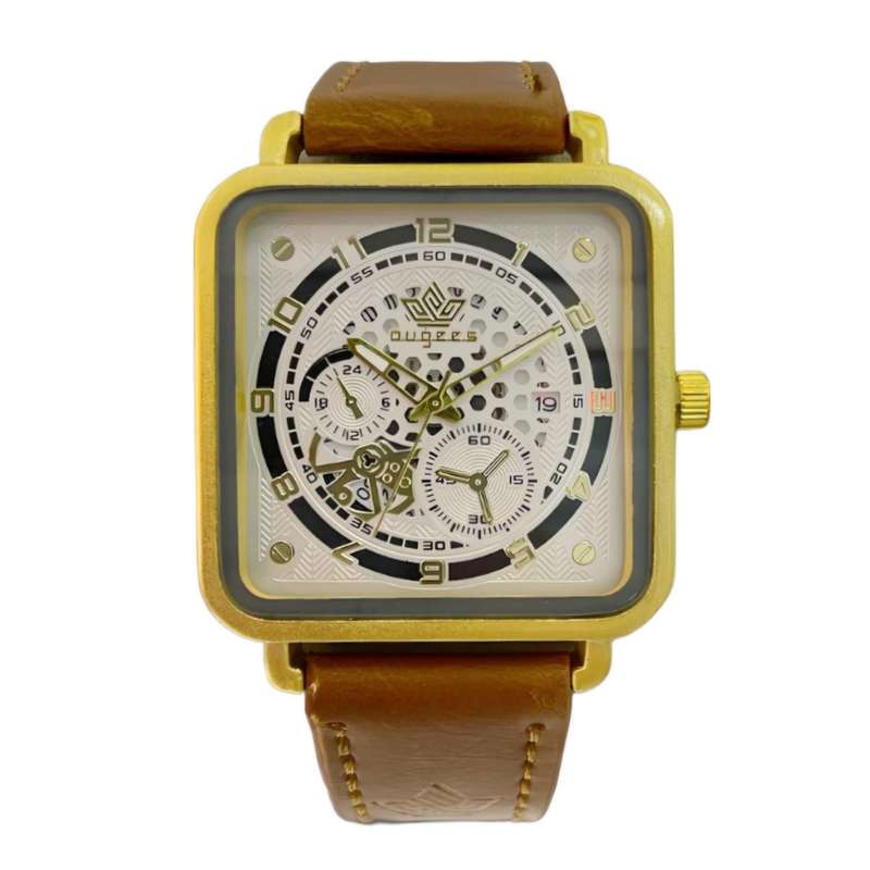 ساعت مچی عقربهای مردانه مدل صفحه اسکلتون تقویم دار بند چرم کد 2 ساعت مچی عقربهای مردانه مدل صفحه اسکلتون تقویم دار بند چرم کد 2