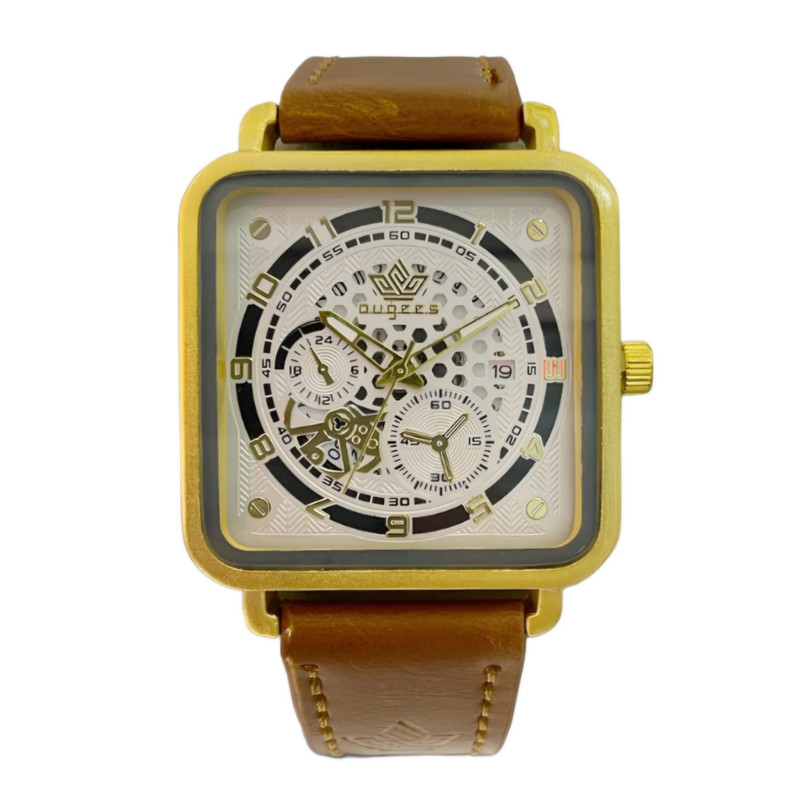 ساعت مچی عقربهای مردانه مدل صفحه اسکلتون تقویم دار بند چرم کد 2 ساعت مچی عقربهای مردانه مدل صفحه اسکلتون تقویم دار بند چرم کد 2