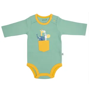 بادی آستین بلند نوزادی نیلی مدل ZOO475