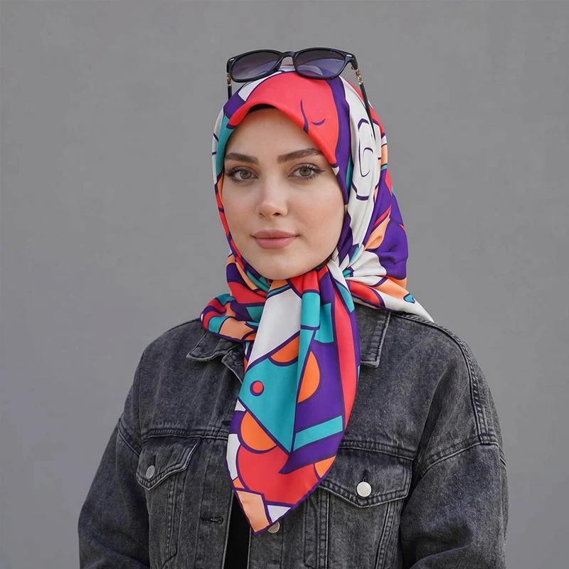 روسری زنانه مدل ابریشم توییل قواره 90 طرح جدید دست دوز ana-2951