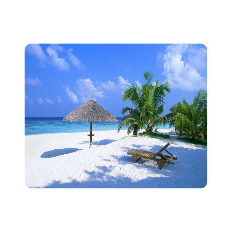 ماوس پد اطلس آبی طرح  ساحل و درخت و صندلی و سایبان مدل T7447