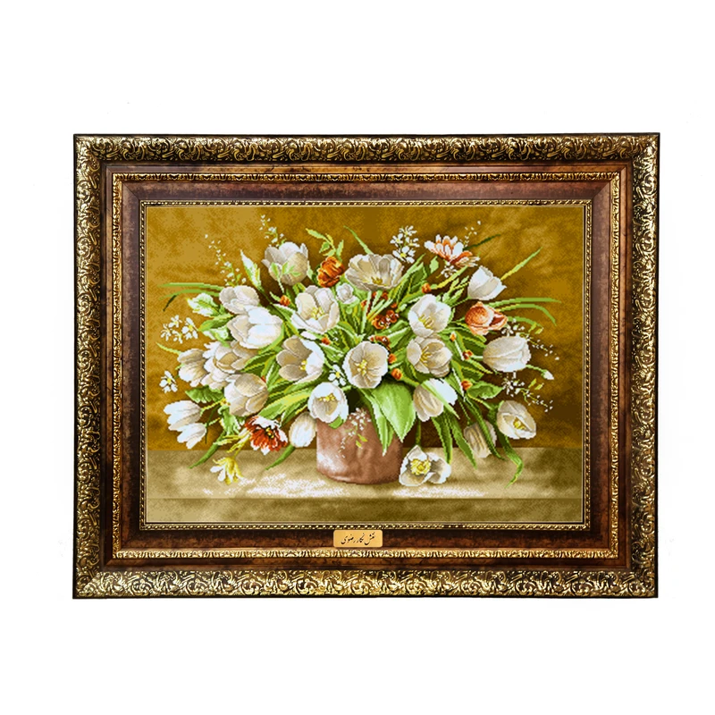 تابلو فرش ماشینی نقش نگار رضوی طرح گل کد 2333KH