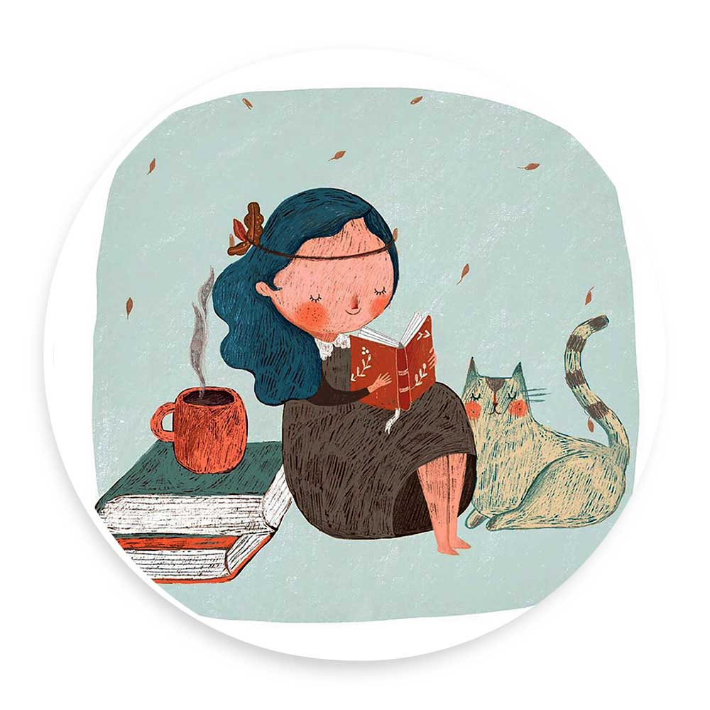 دیوارکوب طرح دخترک کتاب خوان و گربه مدل wtb233