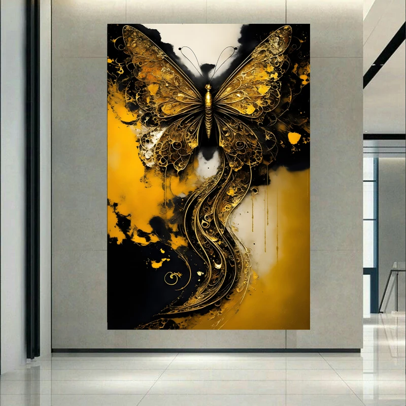 پوستر دیواری طرح پروانه طلایی مدرن کد AR30902