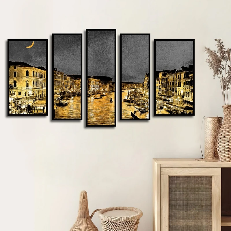 تابلو بکلیت طرح منظره شهری و دریا مدل B-2573 مجموعه 5 عددی