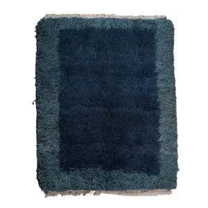 گلیم دستبافت سه متری مدل شگی طرح مراکشی کد 4040709 زمینه آبی