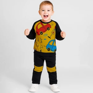 ست سویشرت و شلوار پسرانه مدل ماشینی ها رنگ خردلی