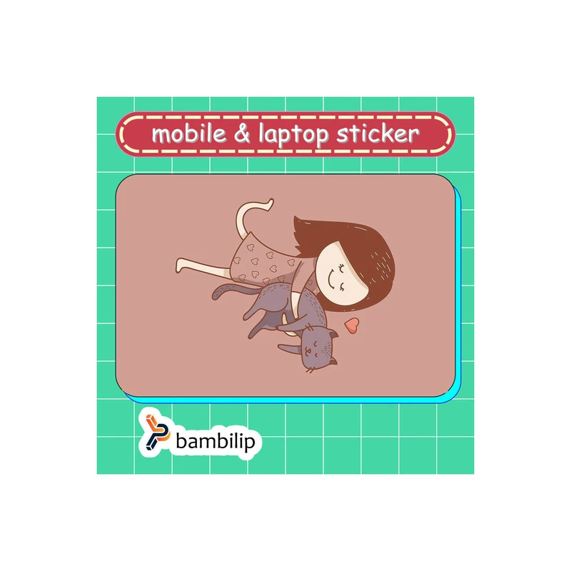 استیکر بامبیلیپ مدل کارت عابر طرح دختر و گربه خاکستری کد 6894246
