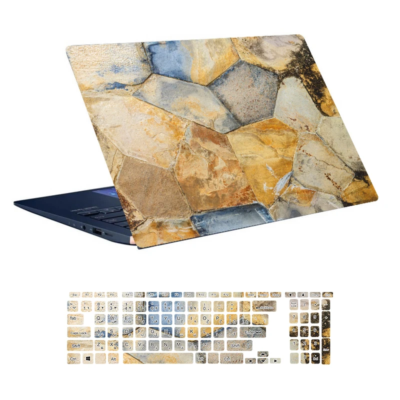 استیکر لپ تاپ توییجین و موییجین طرح Marble کد 58 مناسب برای لپ تاپ 15.6 اینچ به همراه برچسب حروف فارسی کیبورد 