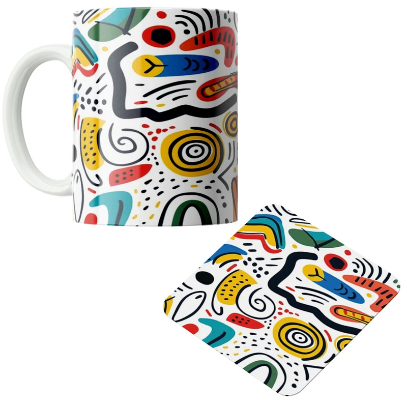 ماگ پاد آفرین مدل اشکال و خطوط کد DKC568 به همراه زیر لیوانی