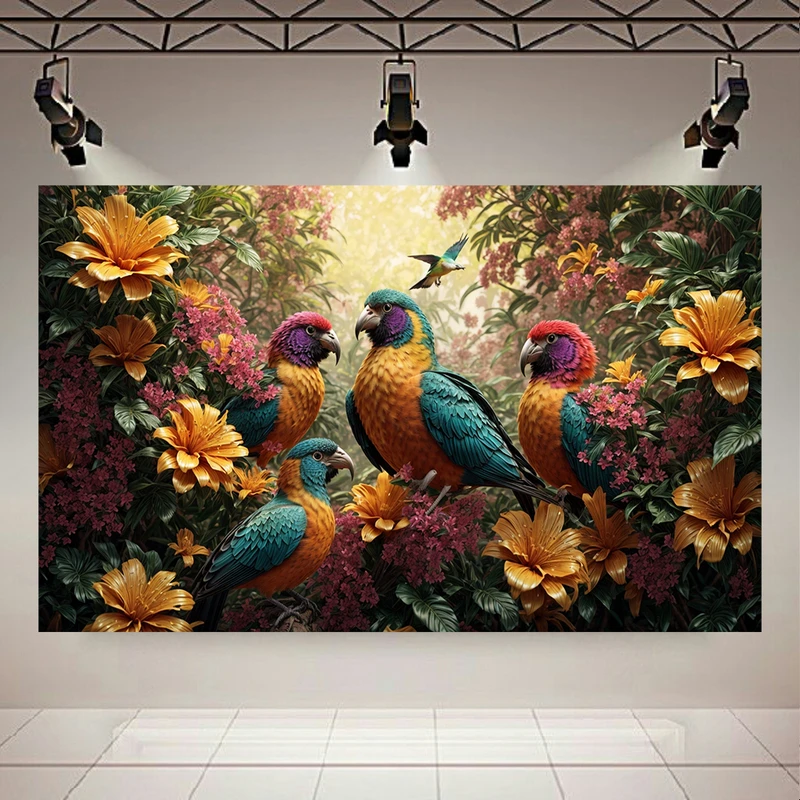 تابلو بوم طرح مخمل طوطی مدل آواز طبیعت کد AR304768