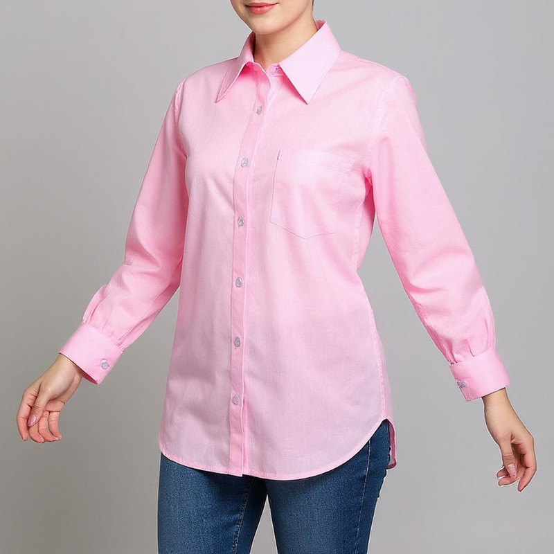 شومیز آستین بلند یقه برگردان زنانه مدل Chemise-Pi-01 رنگ صورتی