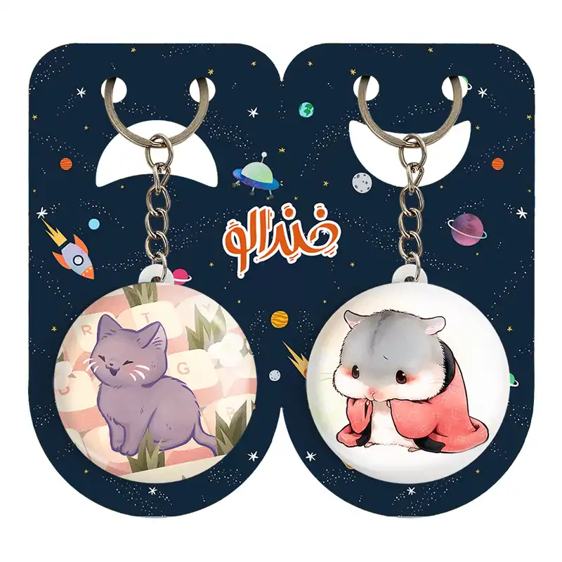 جاکلیدی خندالو مدل همستر و گربه حیوانات بامزه کد 2106521073 مجموعه 2 عددی