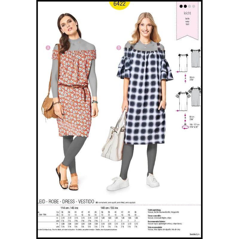 الگو خیاطی پیراهن زنانه بوردا استایل کد 6422 سایز 36 تا 46 متد مولر