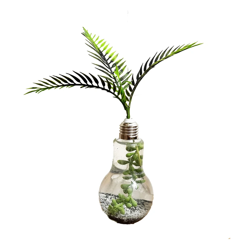 گلدان به همراه گل مصنوعی مدل برگ سوزنی لامپی 