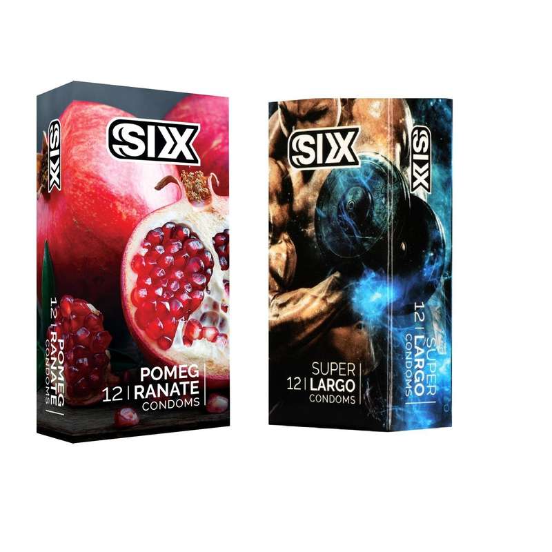 کاندوم سیکس مدل Pomegranate بسته 12 عددی به همراه کاندوم سیکس مدل Super Largo بسته 12 عددی