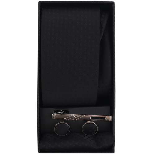 ست کراوات و دستمال جیب و دکمه سردست و گیره کراوات مردانه ورد فشن مدل PJ-110481