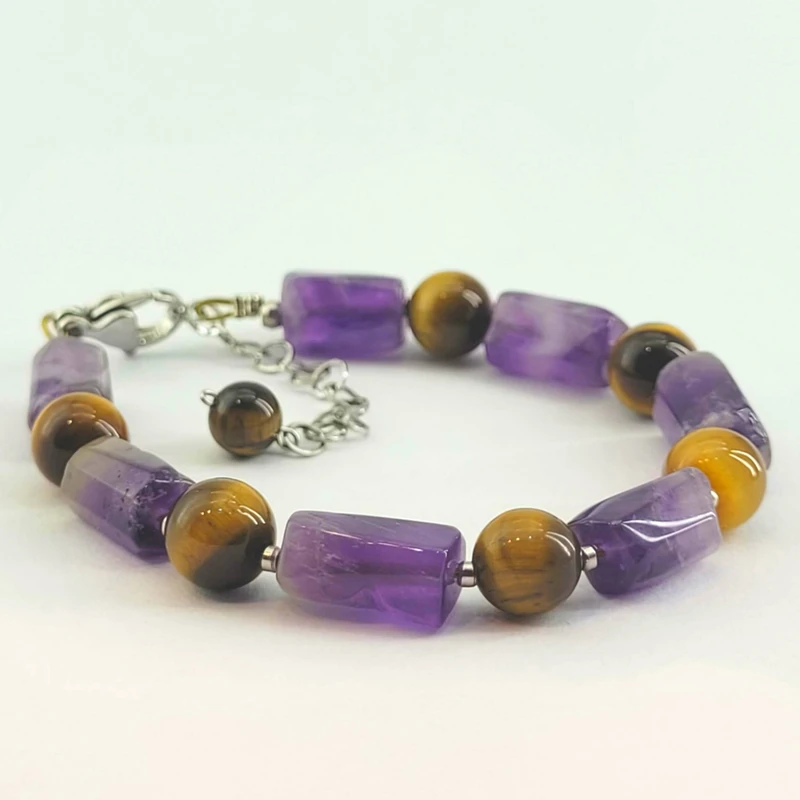 دستبند زنانه مدل سنگ آمیتیست و تایگر کد 933