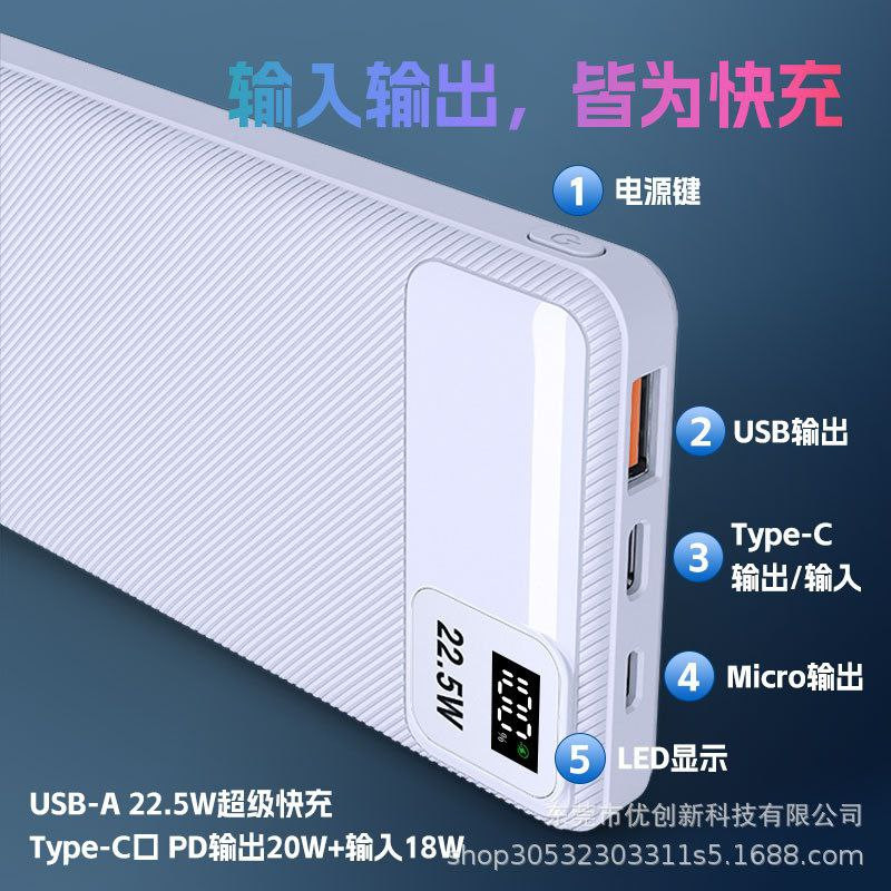 پاوربانک 22.5 وات مدل A1 ظرفیت 20000 میلی‌آمپرساعت به همراه کابل microUSB