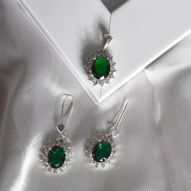 نیم ست نقره زنانه نقره جات لطفی مدل زمرد کد NNSH09