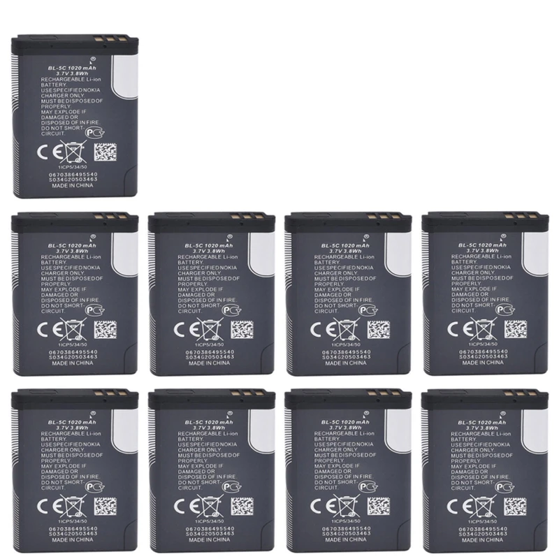 باتری موبایل مدل BL-5C با ظرفیت 1020میلی آمپرساعت مناسب برای گوشی موبایل نوکیا 5C بسته 9 عددی