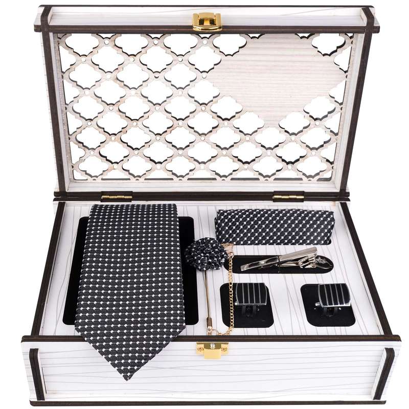 ست کراوات و دستمال جیب و گل کت مردانه جیان فرانکو روسی مدل GF-PO823RE-BOX 