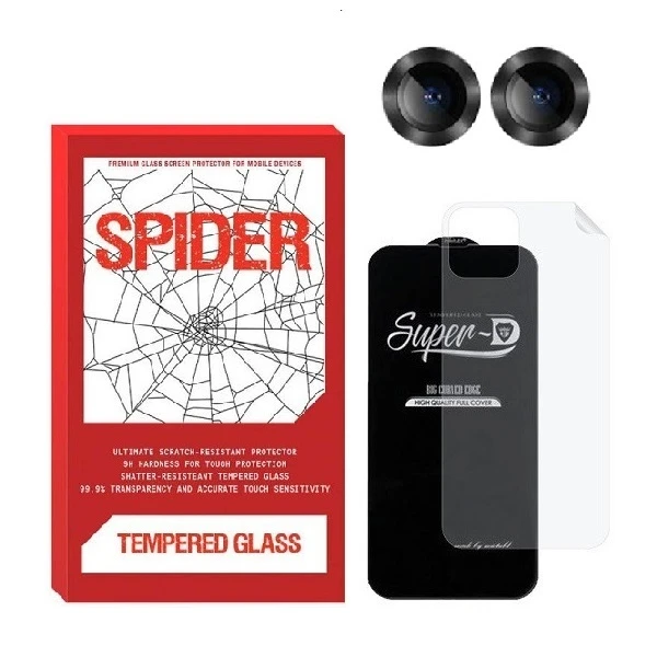 محافظ صفحه نمایش اسپایدر مدل 2SN- مناسب برای گوشی موبایل اپل iPhone 14 به همراه محافظ پشت گوشی و محافظ لنز دوربین