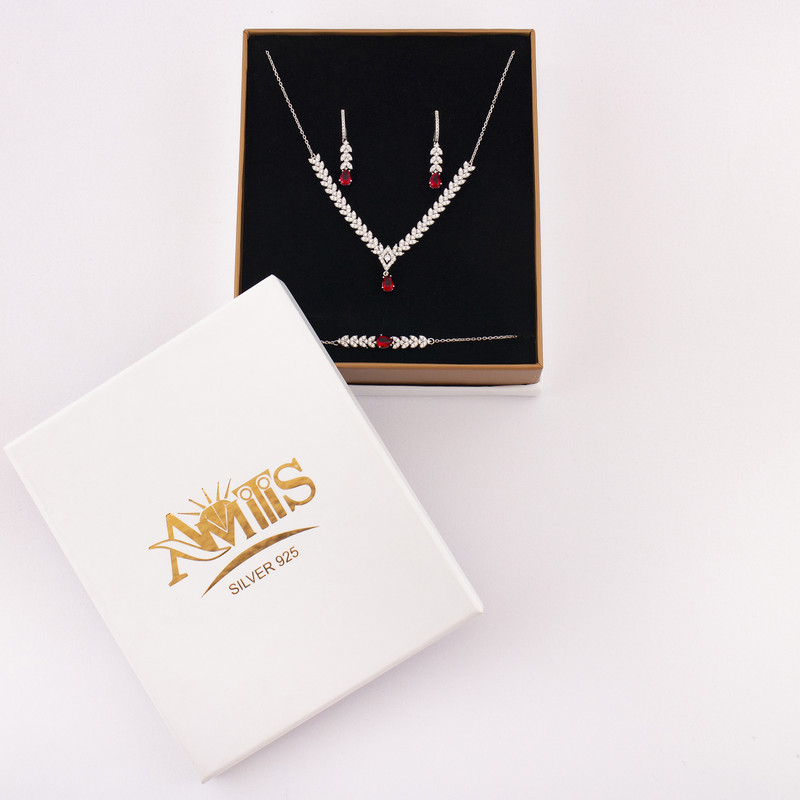 نیم ست نقره زنانه مدل یاقوت AMT-N192