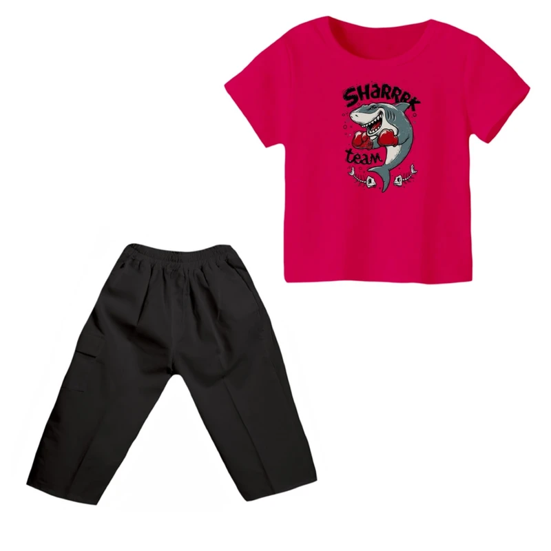 ست تی شرت و شلوارک پسرانه مدل کوسه کد 4