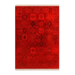 فرش ماشینی 1000 شانه زمینه قرمز حاشیه چندرنگ مدل 010