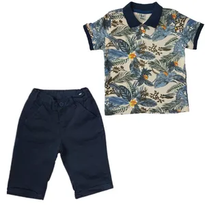 ست پولوشرت و شلوارک پسرانه مدل برگ رنگ آبی