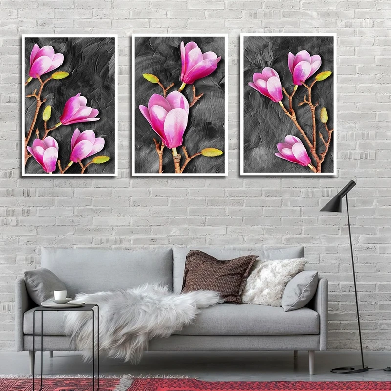 تابلو بکلیت طرح نقاشی گل مدل شاین اکلیلی W-2439 مجموعه 3 عددی