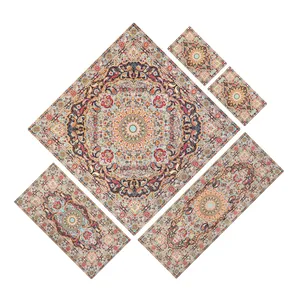 ست 5 تکه رومیزی ترمه ابریشمی طرح بهشت کد bhs-1007