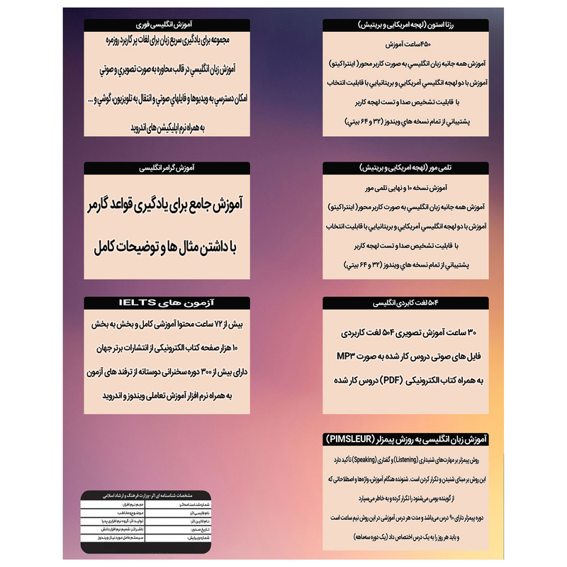 نرم افزار آموزش پکیج جامع زبان انگلیسی ( 9 مجموعه در 1 پک ) نشر پدیا سافت نرم افزار آموزش پکیج جامع زبان انگلیسی ( 9 مجموعه در 1 پک ) نشر پدیا سافت