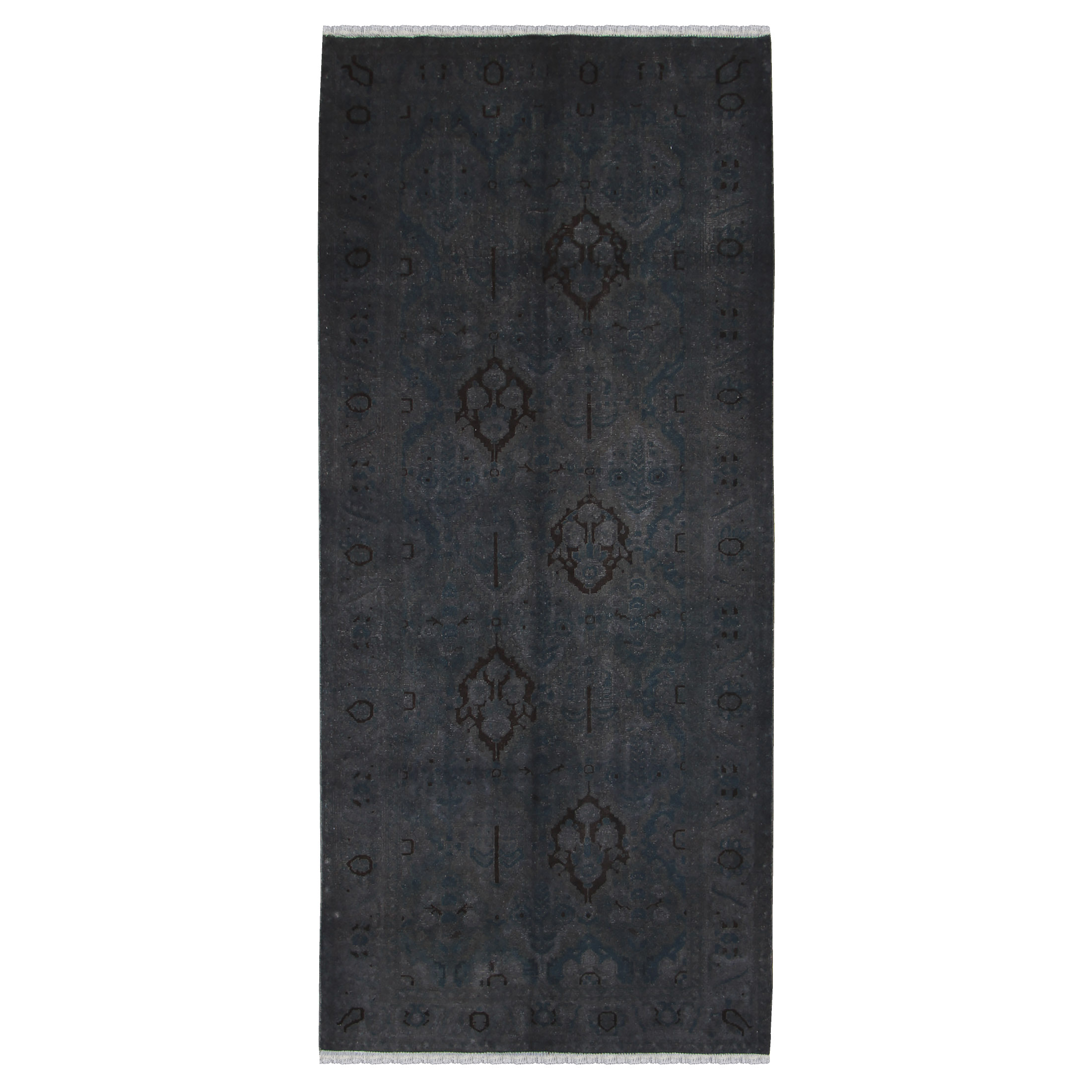 فرش دستبافت رنگ شده کناره طول سه متر طرح وینتج کد 18202