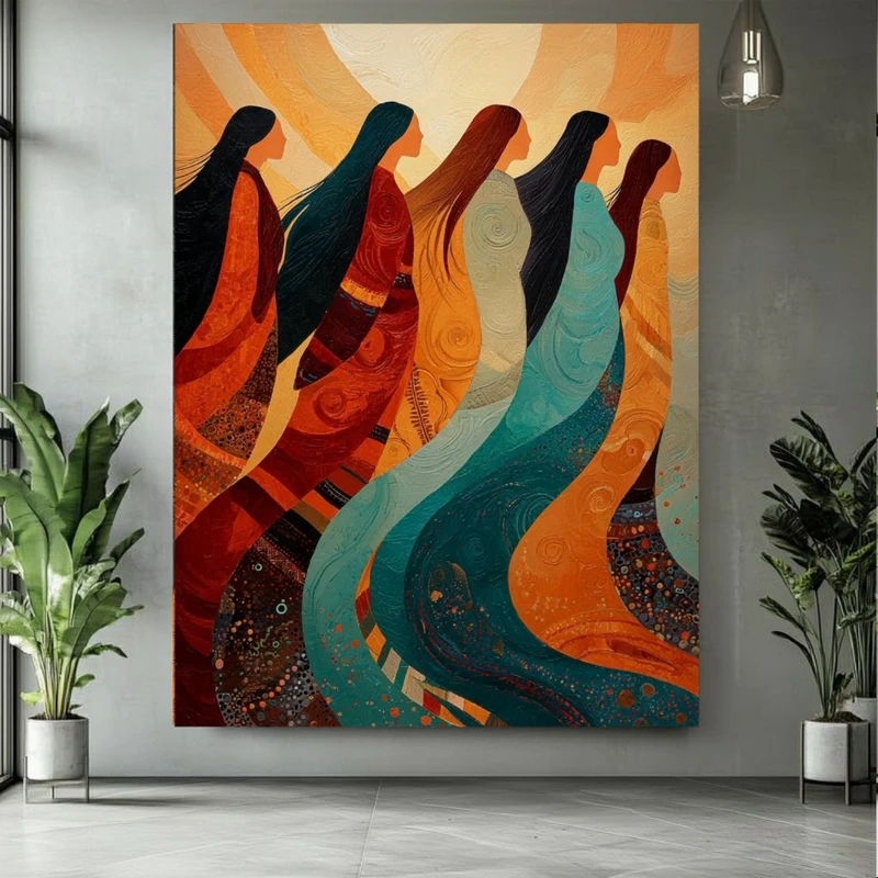 پوستر پارچه ای طرح مخمل بانوان بومی مدل خورشید تابان کد BK25013