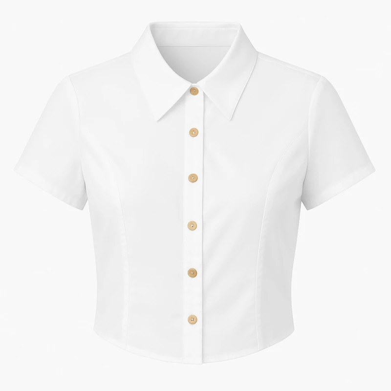 کراپ شومیز آستین کوتاه یقه برگردان زنانه کد 7850