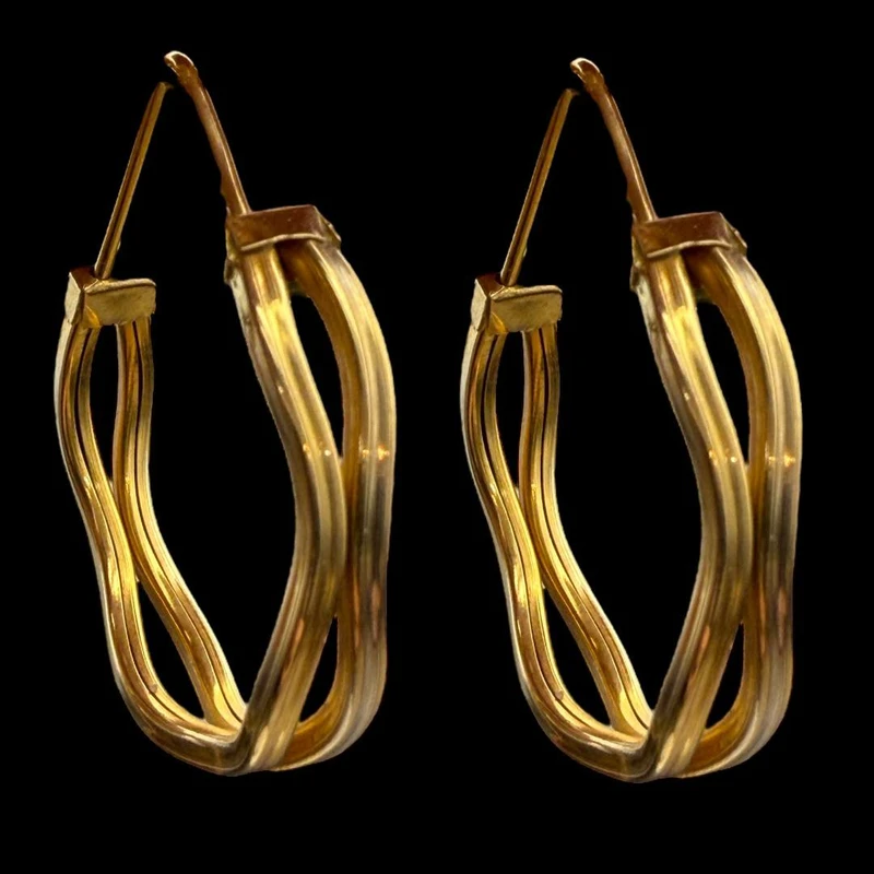 گوشواره حلقه ای طلا 18 عیار زنانه جواهری بصیر مدل حلقه دوبل کد DK055