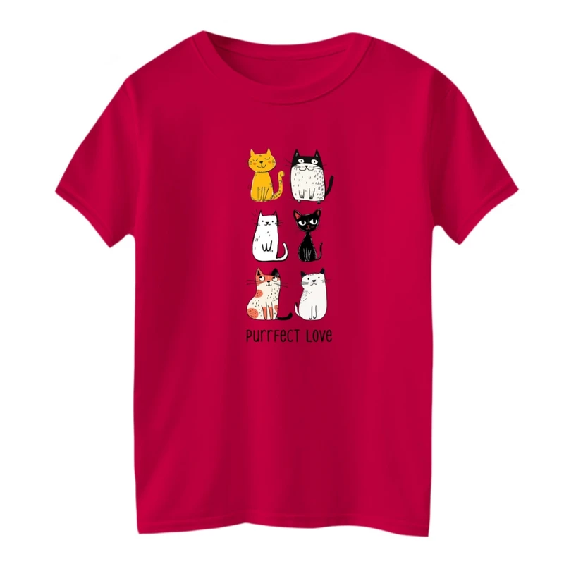 تی شرت آستین کوتاه یقه گرد بچگانه مدل گربه های عاشق