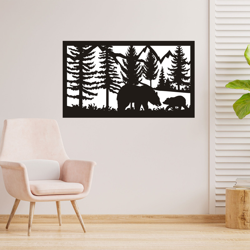 دیوارکوب طرح جنگل و خرس و کوه و درخت مدل A1058-1424