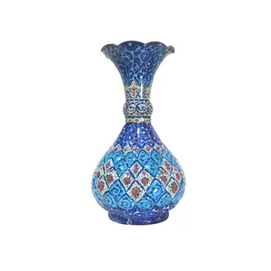 گلدان میناکاری لوح هنر طرح اسلیمی خمره ای کد 680 ارتفاع 16 سانتی متر