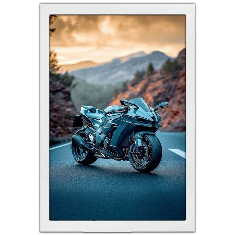 تابلو بکلیت طرح موتور سنگین نینجا کاوازاکی NINJA KAWASAKI H2R مدل W-po1701 فریم سفید