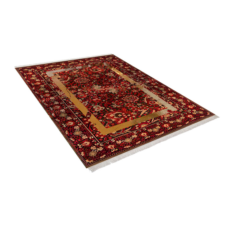 فرش ماشینی زانیس مدل مدرن طرح طلاکوب زمینه قرمز