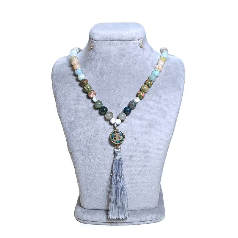 گردنبند مدل تبتی خزه ای و آمازونیت