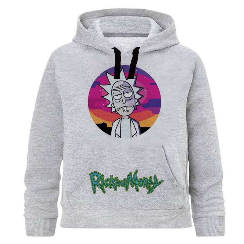 هودی پسرانه طرح ریک و مورتی کد B17 رنگ طوسی