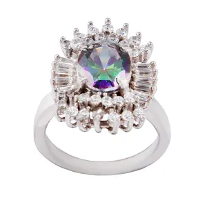 انگشتر نقره زنانه بازرگانی میلادی مدل الکساندریت تراش جواهری رکاب آبکاری رادیوم کد AWR_1265