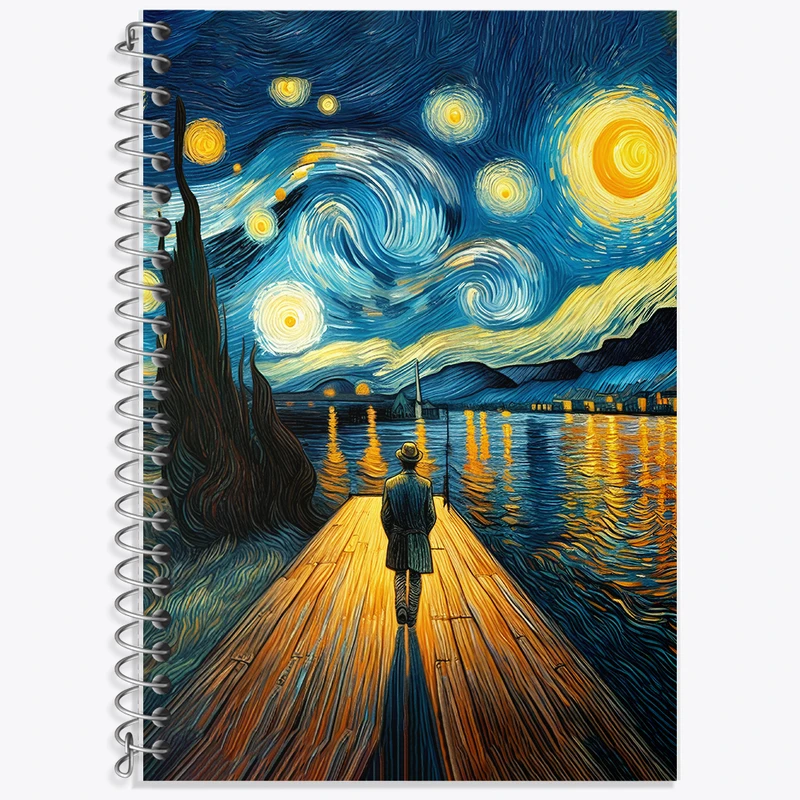 دفتر زبان 50 برگ خندالو مدل سه خط طرح شب پر ستاره کد F5098