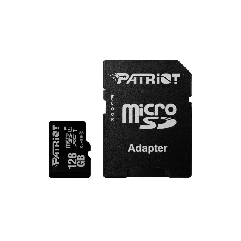 تصویر کارت حافظه microSDXC پتریوت کلاس 10 استاندارد UHS-I مدل LX سرعت 85MB/s ظرفیت 128 گیگابایت همراه با آداپتور SD